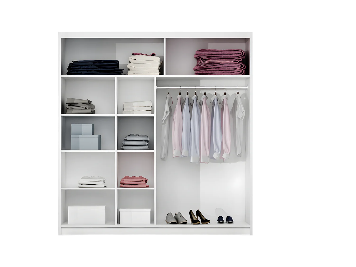 Armario 2 puertas correderas - Con espejo - 203 cm - Color: Blanco - AUTLAN