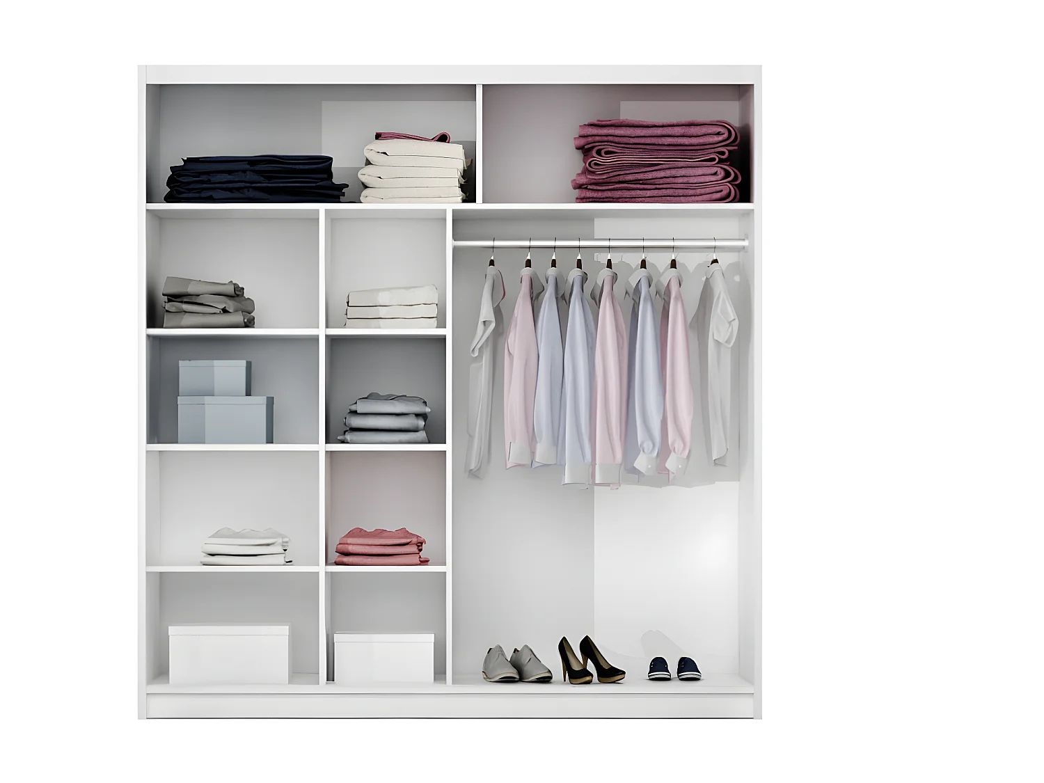 Kast met 2 schuifdeuren - met spiegel - L. 203 cm - Kleur: wit - AUTLAN