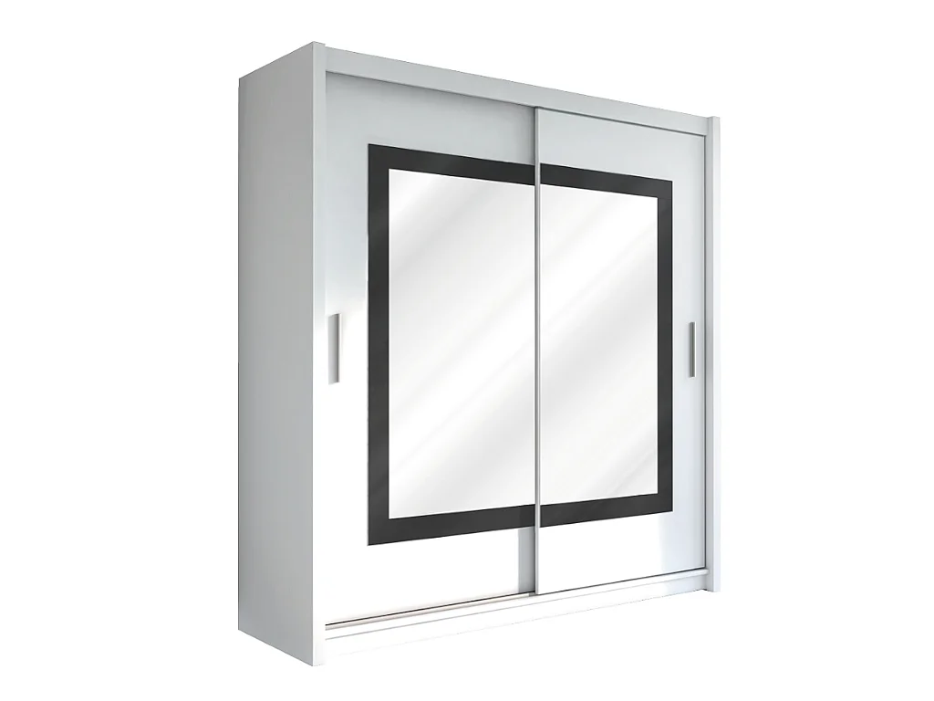 Kast met 2 schuifdeuren - met spiegel - L. 203 cm - Kleur: wit - AUTLAN