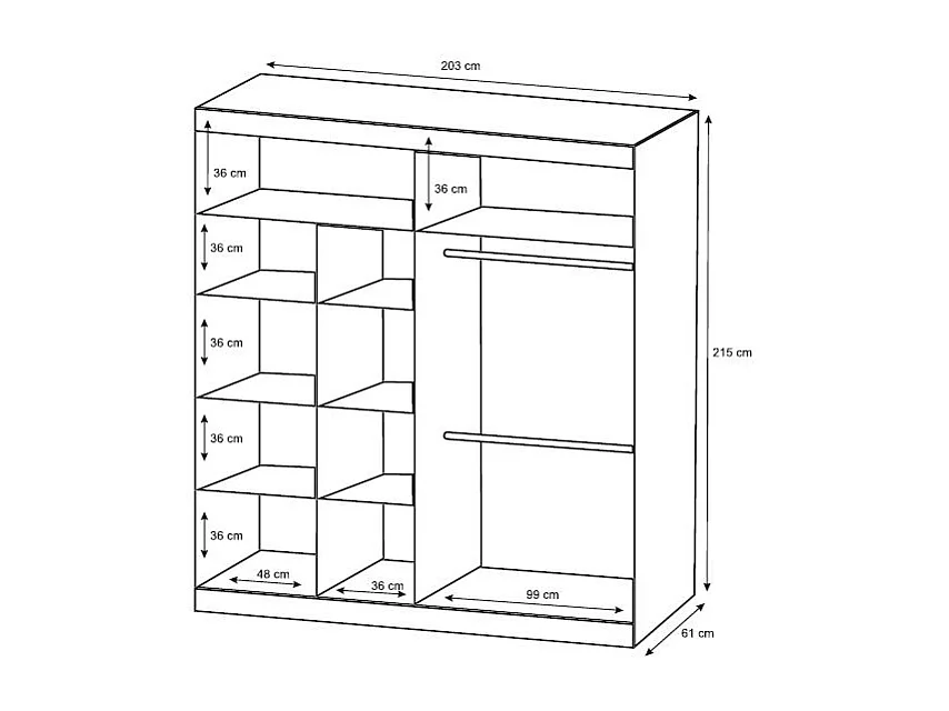 Kast met 2 schuifdeuren - met spiegel - L. 203 cm - Kleur: wit - AUTLAN