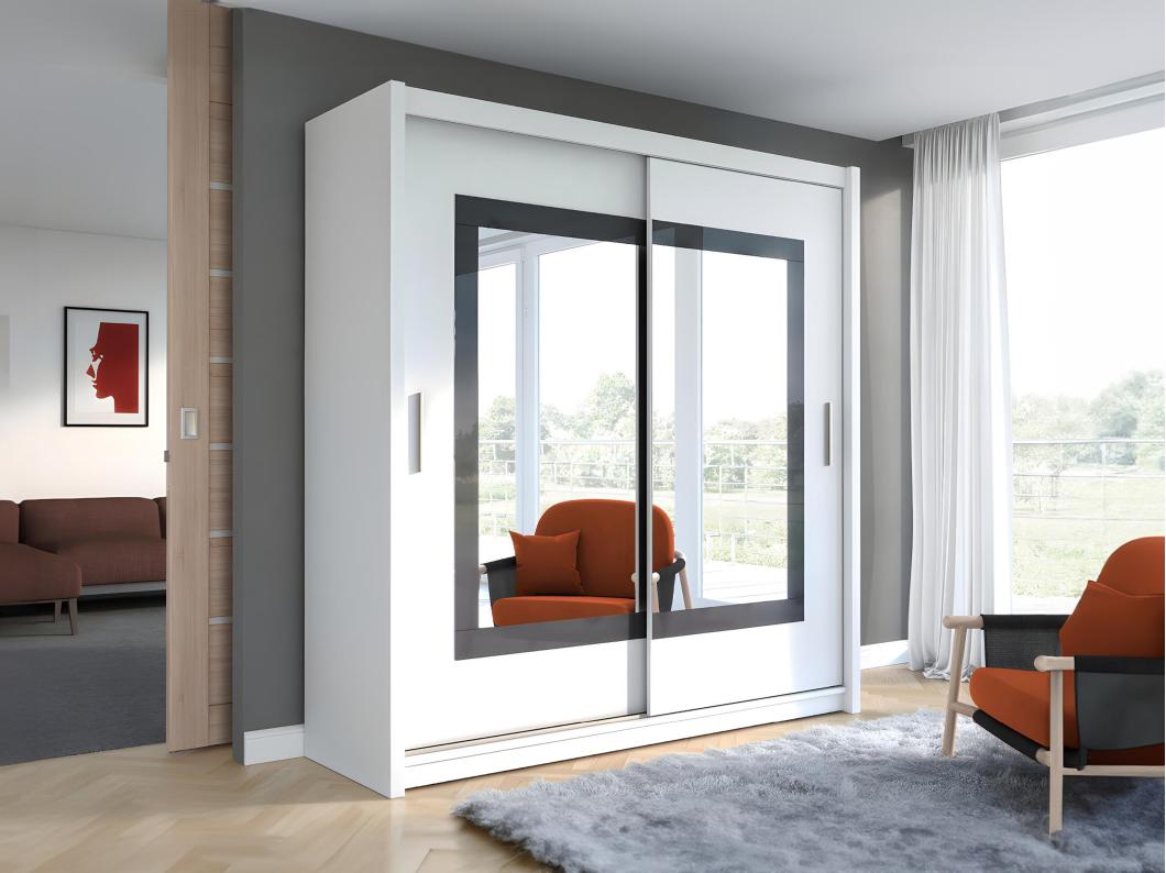 Armoire 2 portes coulissantes - Avec miroir  - L203 cm - Coloris : Blanc - AUTLAN