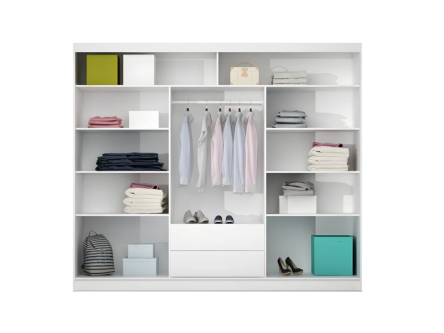 Kleiderschrank mit Spiegel - 3 Schiebetüren - B. 250 cm - Weiß - AUTLAN