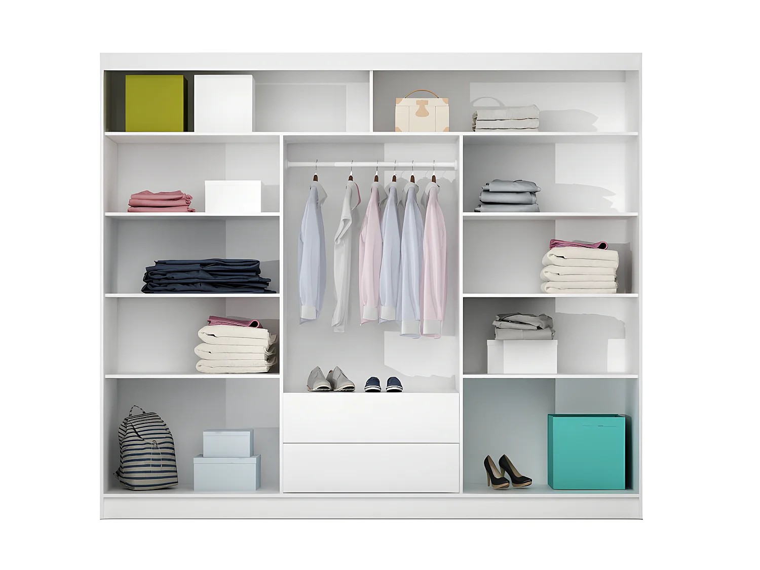 Kast met 3 schuifdeuren - met spiegel - L. 250 cm - Kleur: wit - AUTLAN