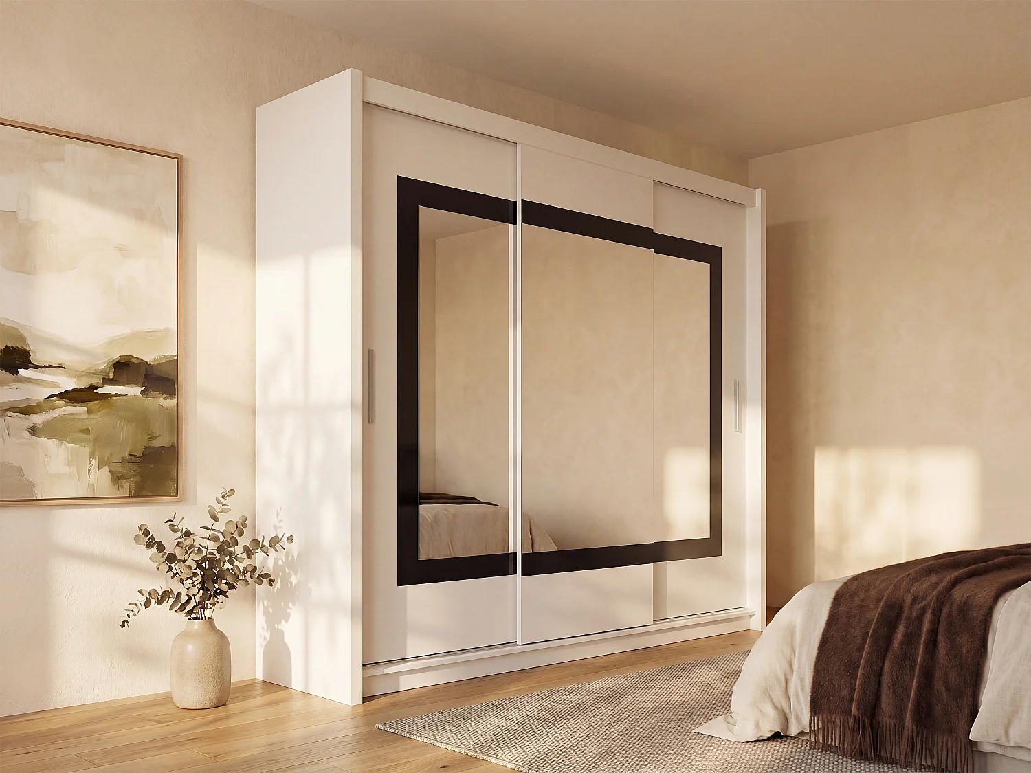 Armadio 3 ante scorrevoli con specchio L250 cm - colore: Bianco - AUTLAN