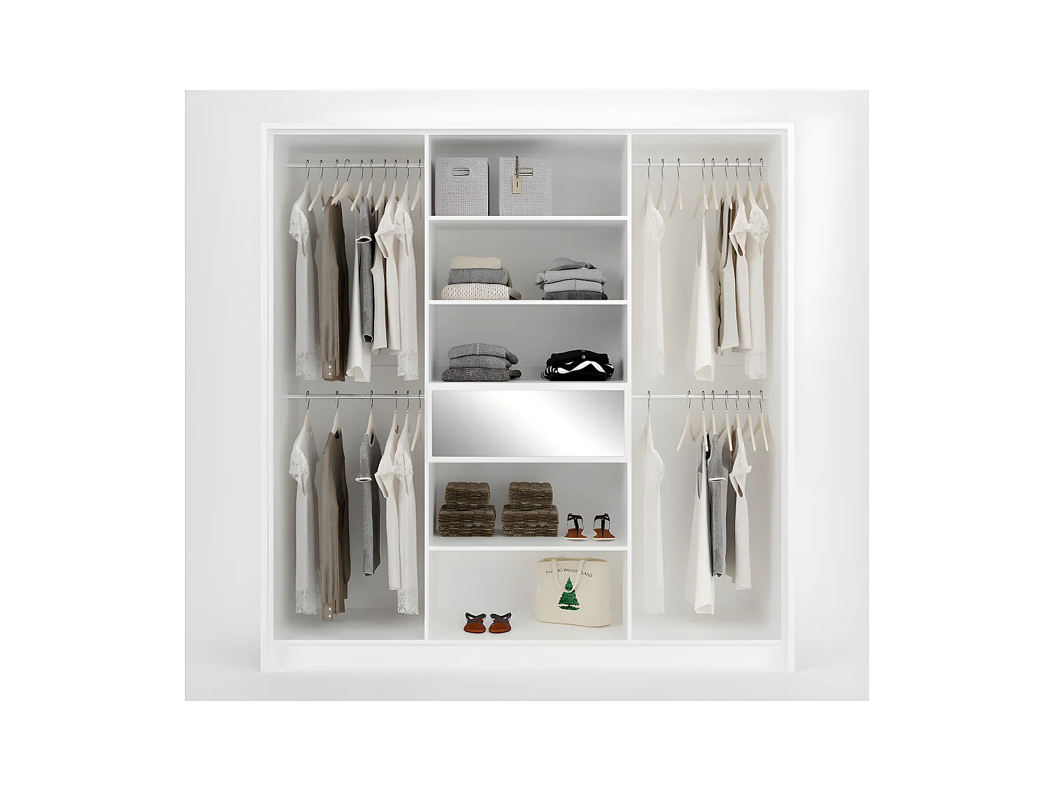 Armadio 6 ante e 1 cassetto con specchio L200 cm Bianco - ZADIA