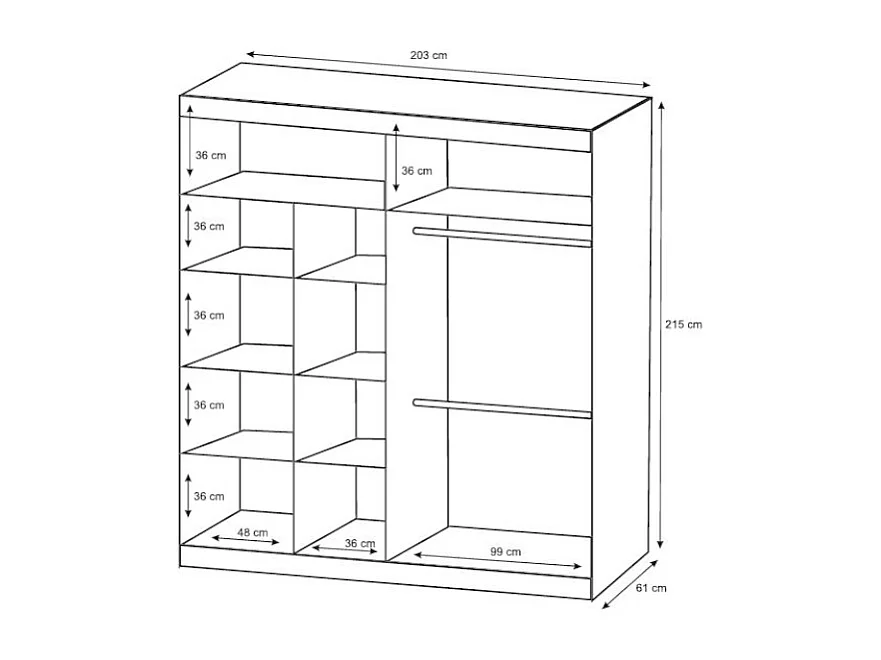 Kleiderschrank mit Spiegel & 2 Schiebetüren - B. 203 cm - Weiß - ROVINJA