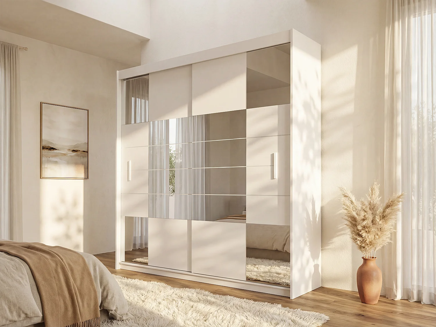 Armoire 2 portes coulissantes - Avec miroir - L203 cm - Blanc - ROVINJA