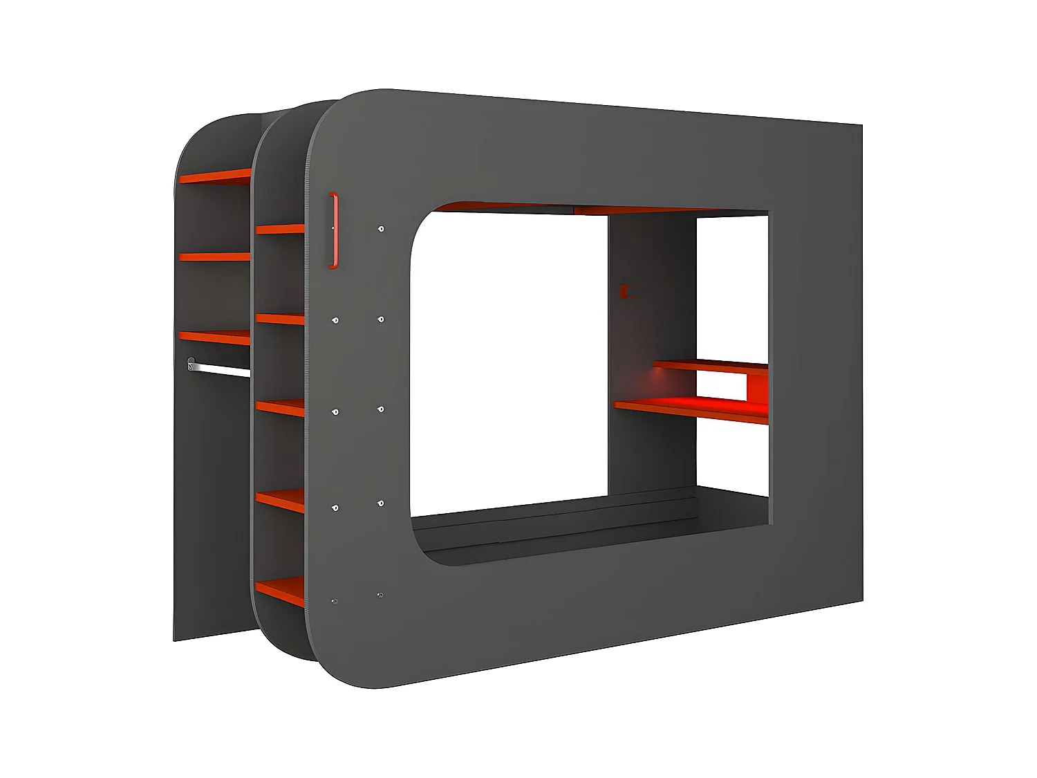 Litera gamer 90 x 200 cm - Con escritorio y compartimentos - Con LEDs - Antracita y rojo - WARRIOR