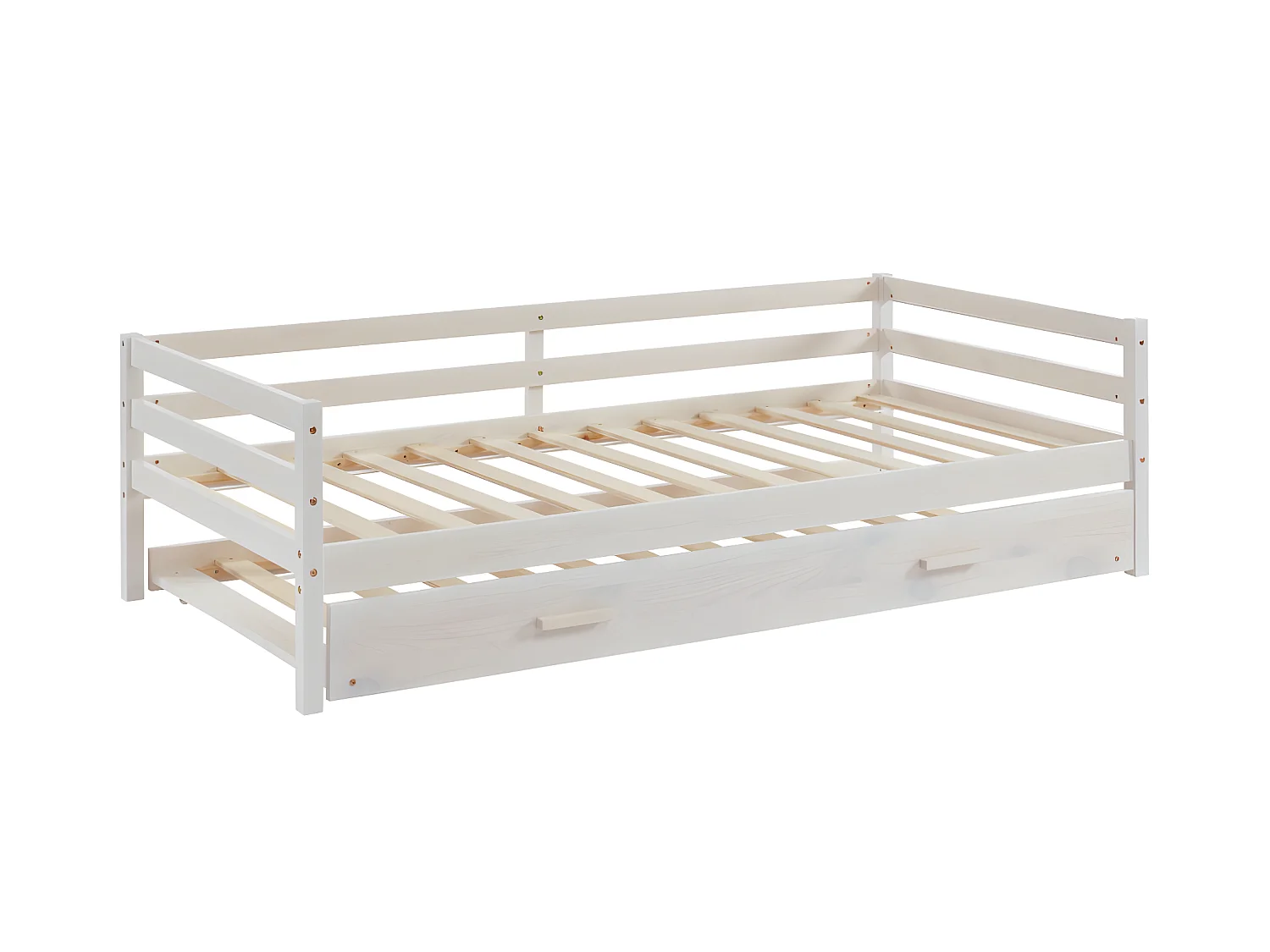 Uitschuifbed AEDAN II - 2 x 90 x 190 cm - Massief grenen & MDF - Gebleekt + matras