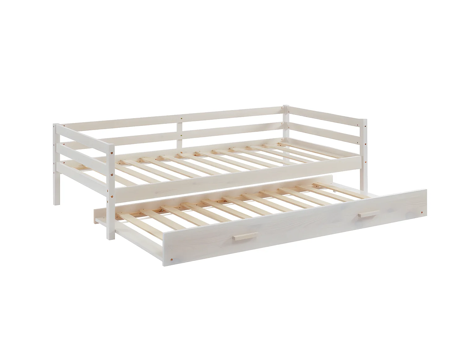 Uitschuifbed AEDAN II - 2 x 90 x 190 cm - Massief grenen & MDF - Gebleekt + matras