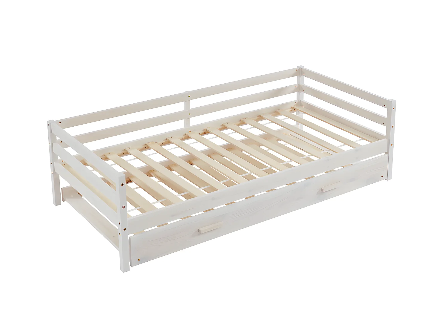 Uitschuifbed AEDAN II - 2 x 90 x 190 cm - Massief grenen & MDF - Gebleekt + matras