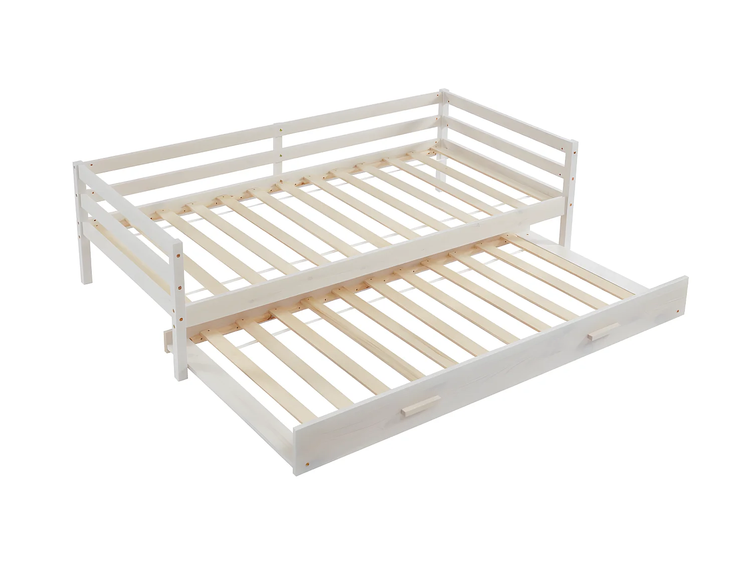 Uitschuifbed AEDAN II - 2 x 90 x 190 cm - Massief grenen & MDF - Gebleekt + matras