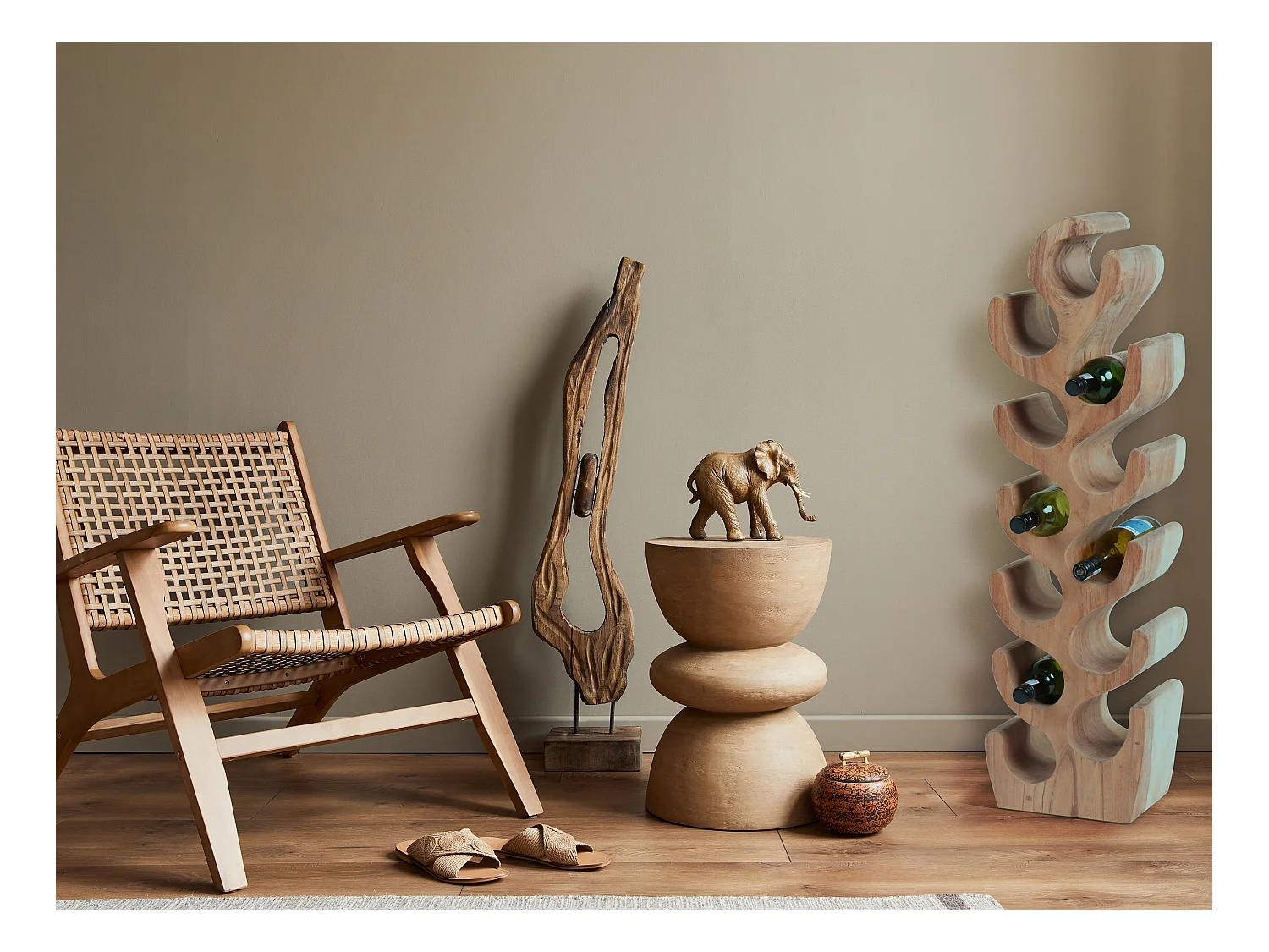 Botellero de madera de suar - 12 botellas - Ancho 28 x Prof. 19 x Alt. 100 cm - Natural - GUIMARAS