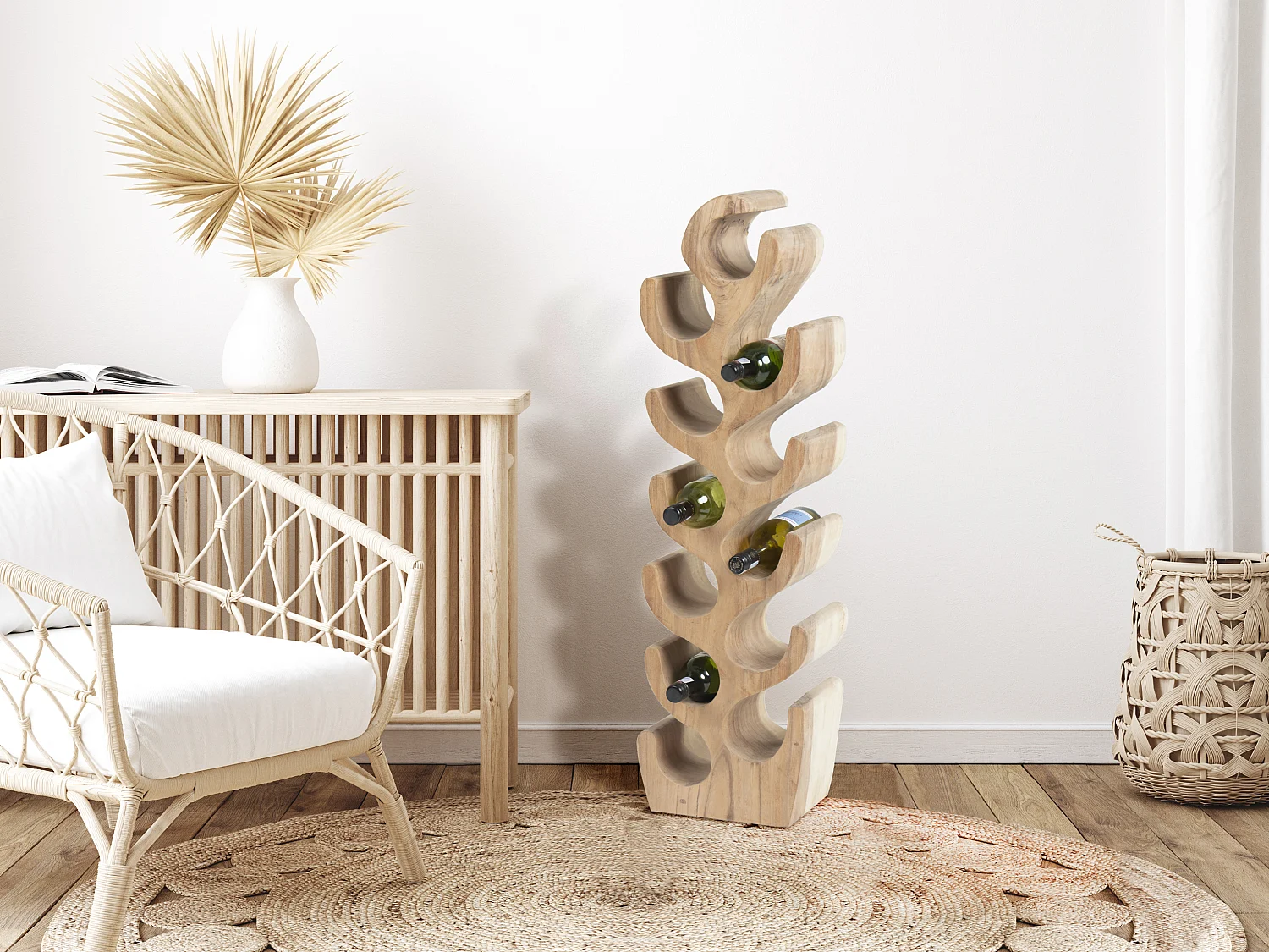 Porte-bouteilles en bois de suar - 12 bouteilles - L. 28 x P. 19 x H. 100 cm - Naturel - GUIMARAS