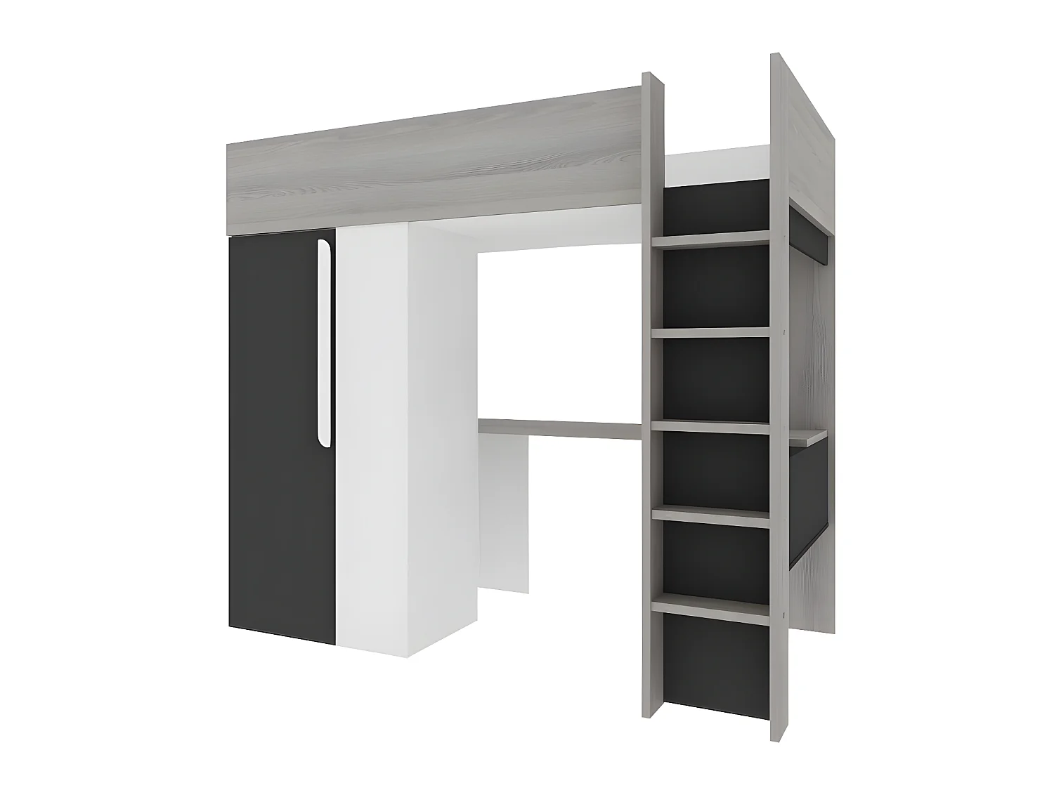 Lit mezzanine 90 x 200 cm avec armoire et bureau - Anthracite et blanc + matelas - NICOLAS II