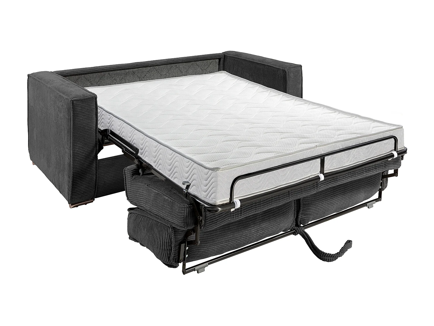 Canapé 3 places convertible express en velours côtelé gris anthracite - Couchage 140 cm - Matelas 14 cm LORETO