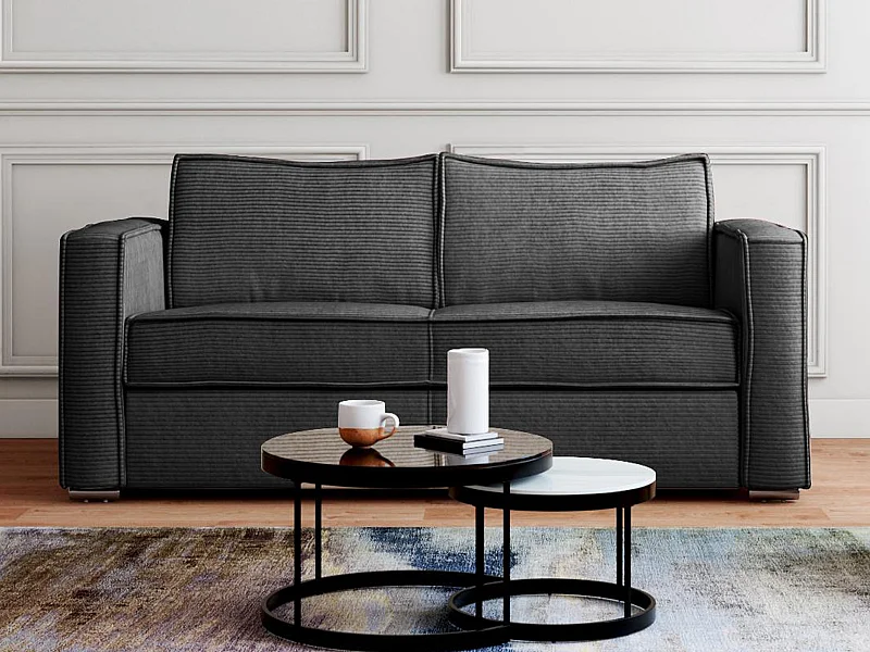 Schlafsofa mit Matratze 3-Sitzer - Cord - Anthrazit - Liegefläche 140 cm -  Matratze 14 cm - LORETO