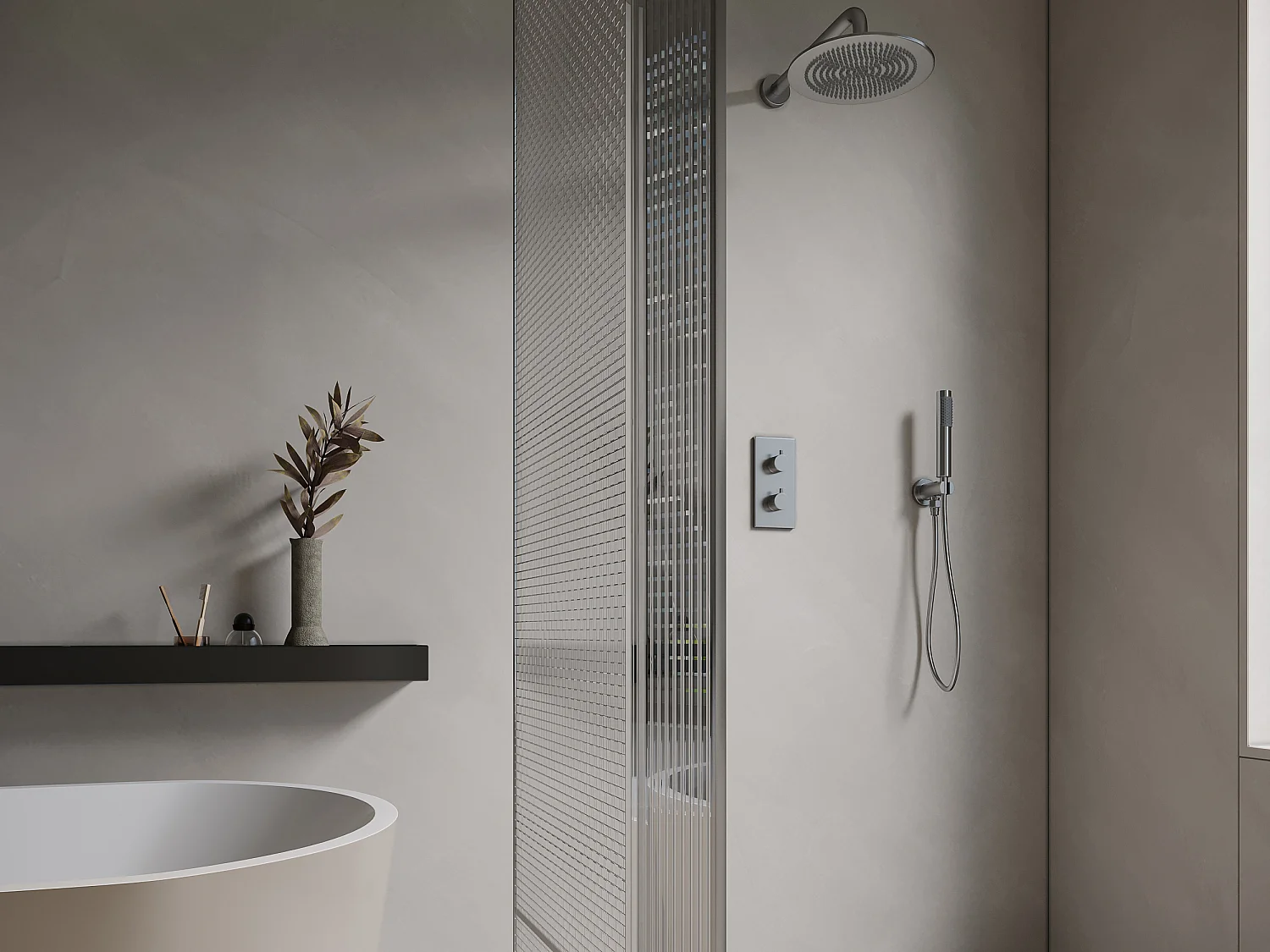 Ensemble de douche encastrable avec mitigeur thermostatique - Couleur nickel brossé - TIMAVO