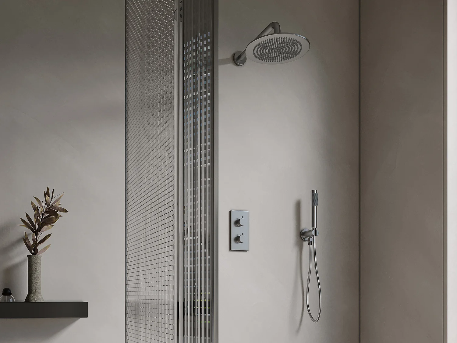 Ensemble de douche encastrable avec mitigeur thermostatique - Couleur nickel brossé - TIMAVO