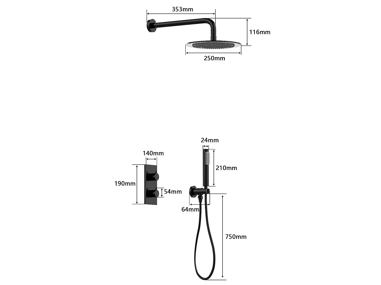 Ensemble de douche encastrable avec mitigeur thermostatique - Couleur nickel brossé - TIMAVO