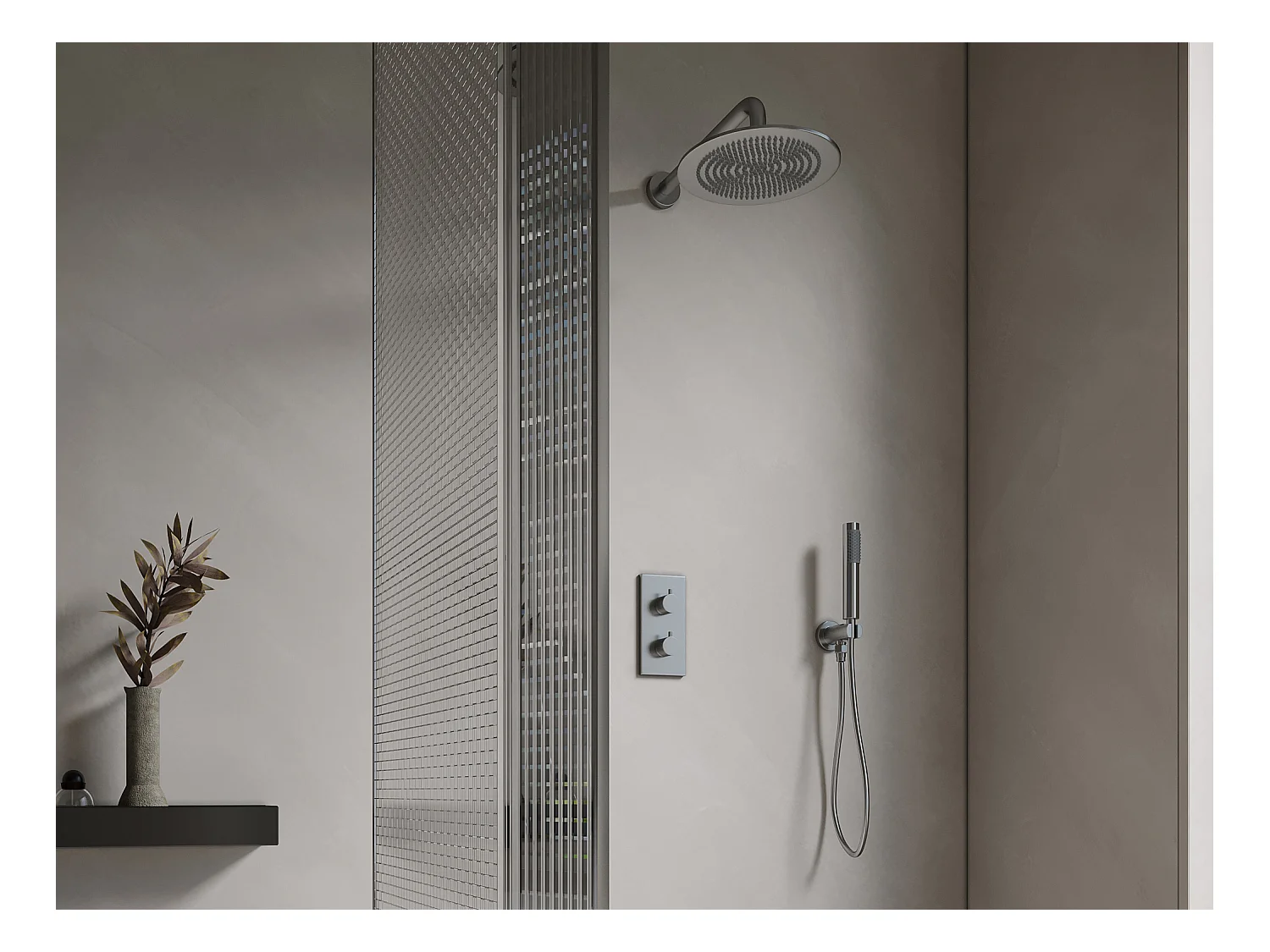 Ensemble de douche encastrable avec mitigeur thermostatique - Couleur nickel brossé - TIMAVO