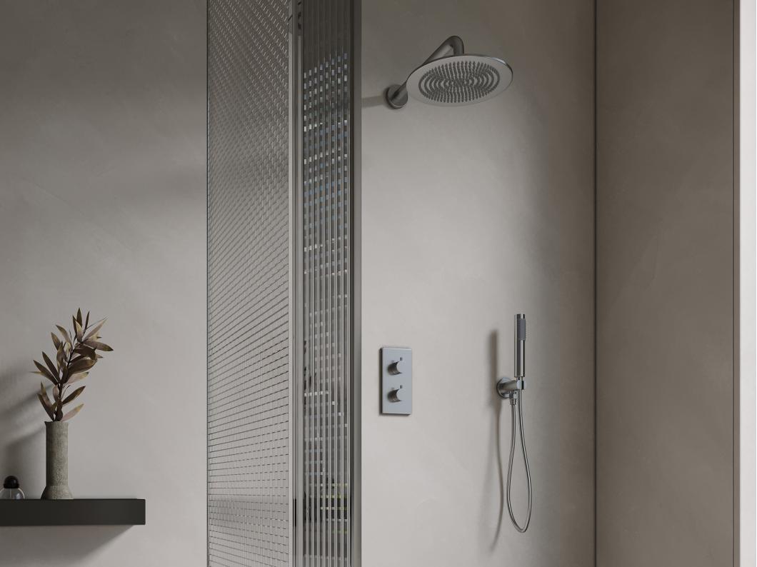 Ensemble de douche encastrable avec mitigeur thermostatique - Couleur nickel brossé - TIMAVO