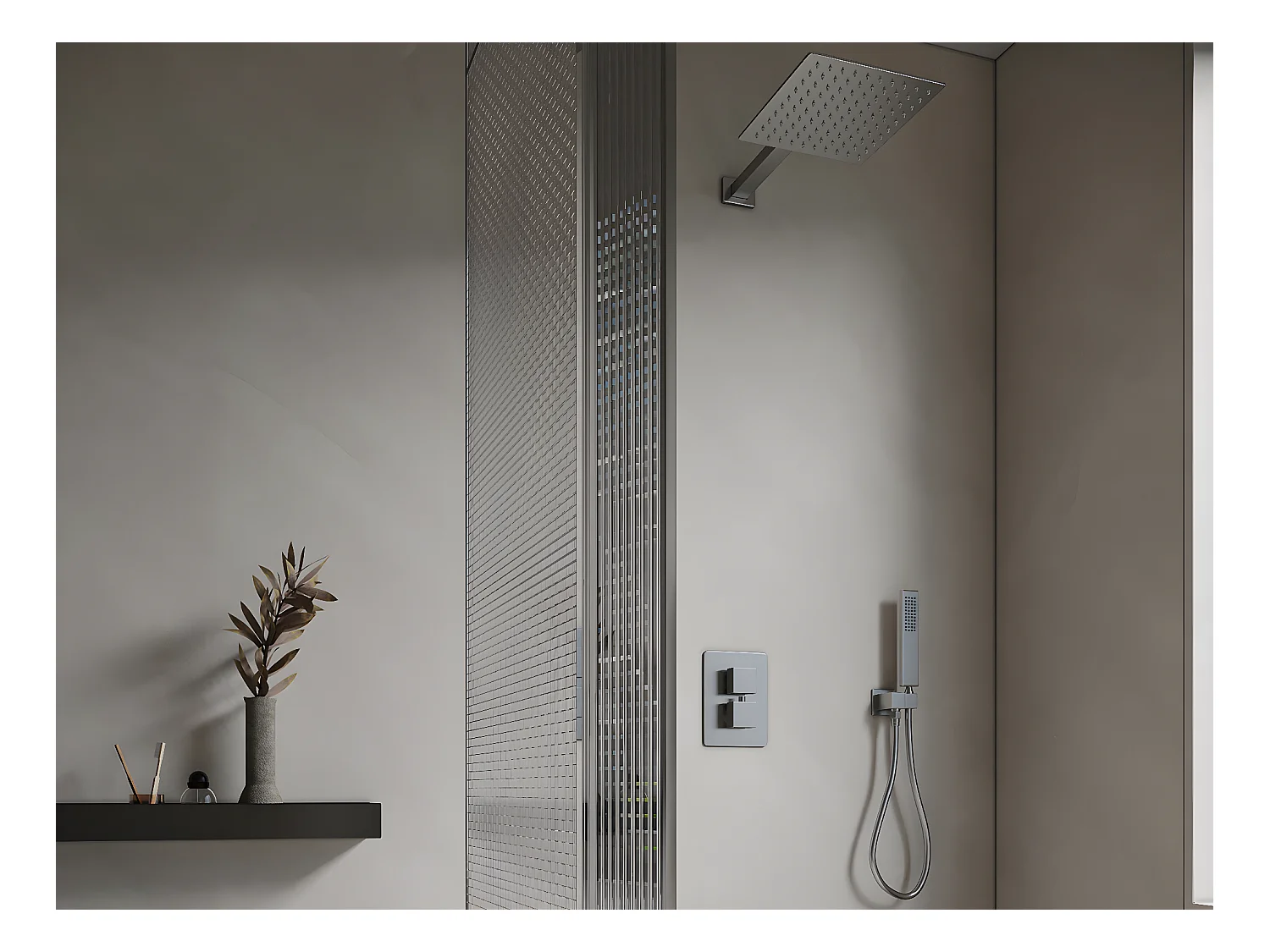 Unterputz-Duschset mit Thermostat-Mischbatterie - Ausführung Nickel gebürstet - TEREK