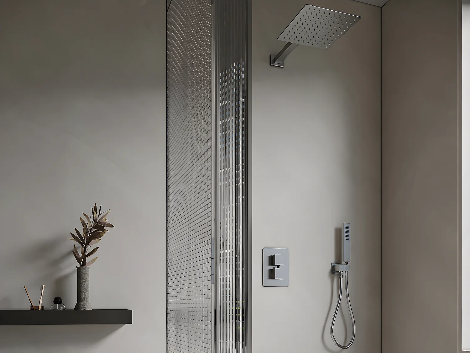 Ensemble de douche encastrable avec mitigeur thermostatique - Couleur nickel brossé - TEREK