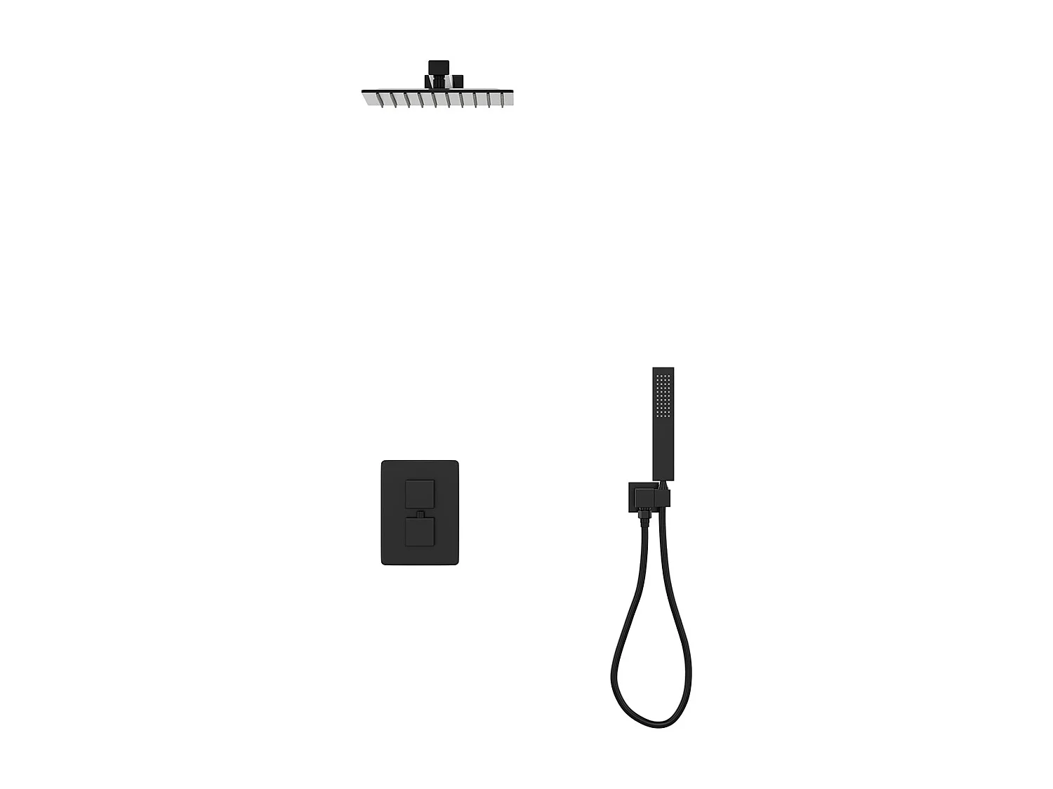 Unterputz-Duschset mit Thermostat-Mischbatterie und fester Wandhalterung - Schwarz matt - TEREK