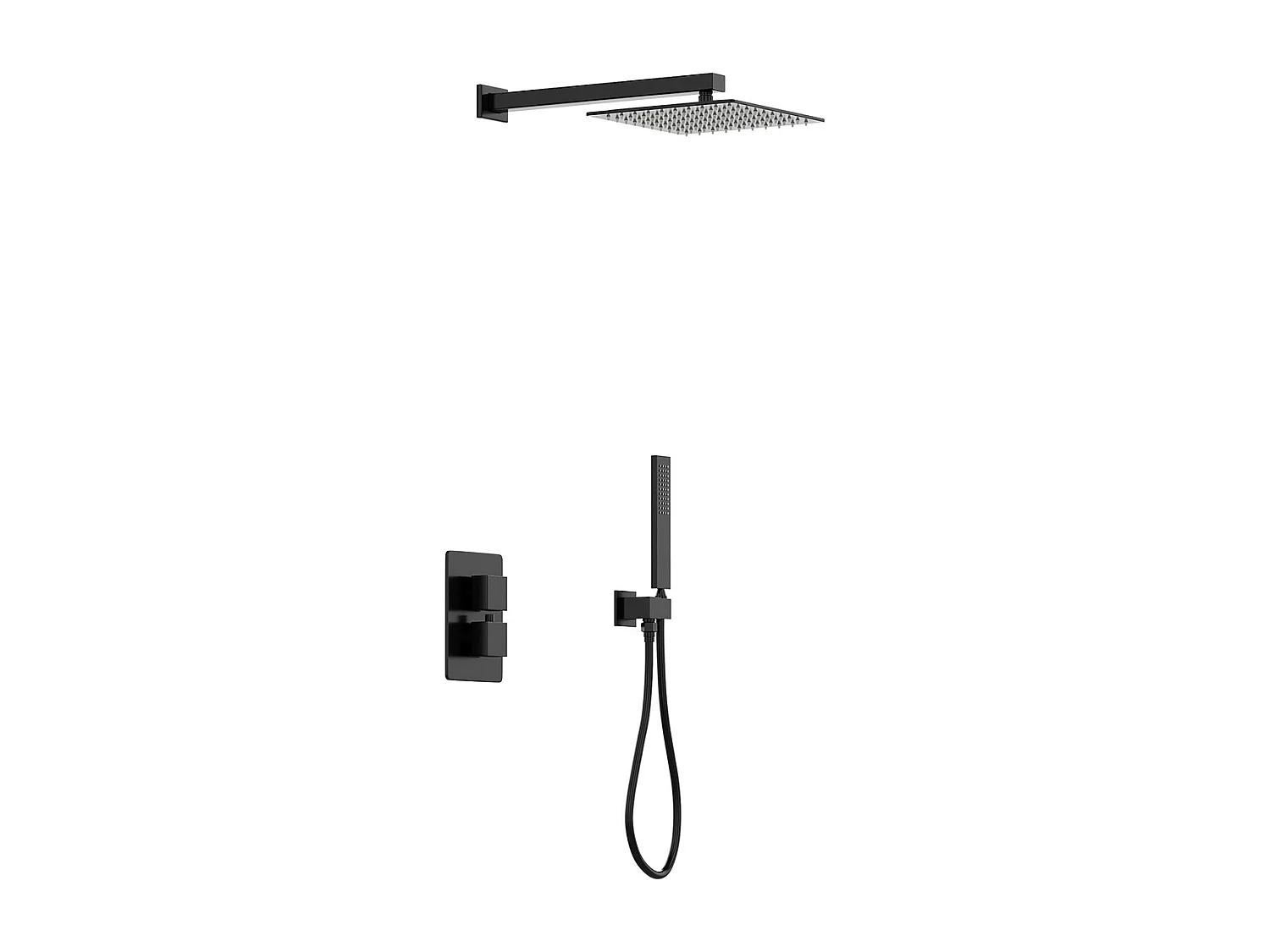 Unterputz-Duschset mit Thermostat-Mischbatterie und fester Wandhalterung - Schwarz matt - TEREK