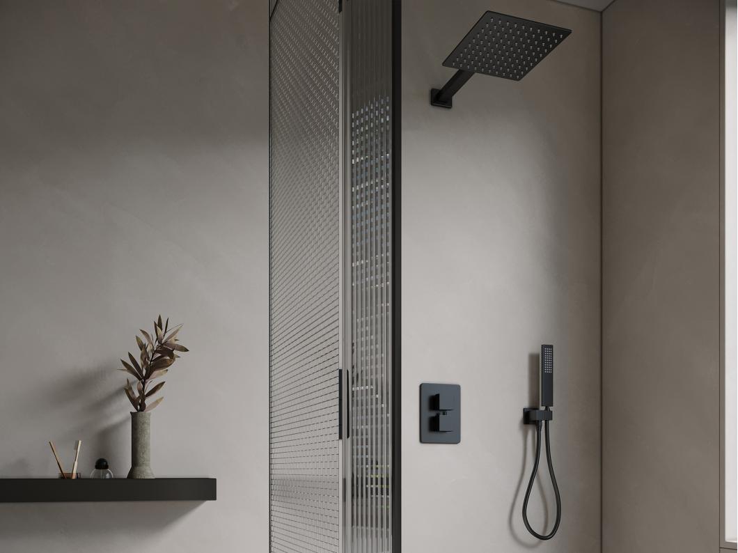 Unterputz-Duschset mit Thermostat-Mischbatterie und fester Wandhalterung - Schwarz matt - TEREK
