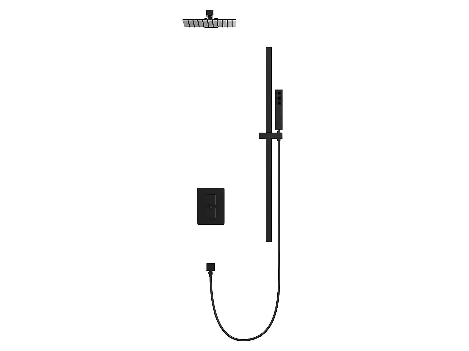 Ensemble de douche encastrable avec mitigeur thermostatique et support mural réglable - Noir mat - TEREK