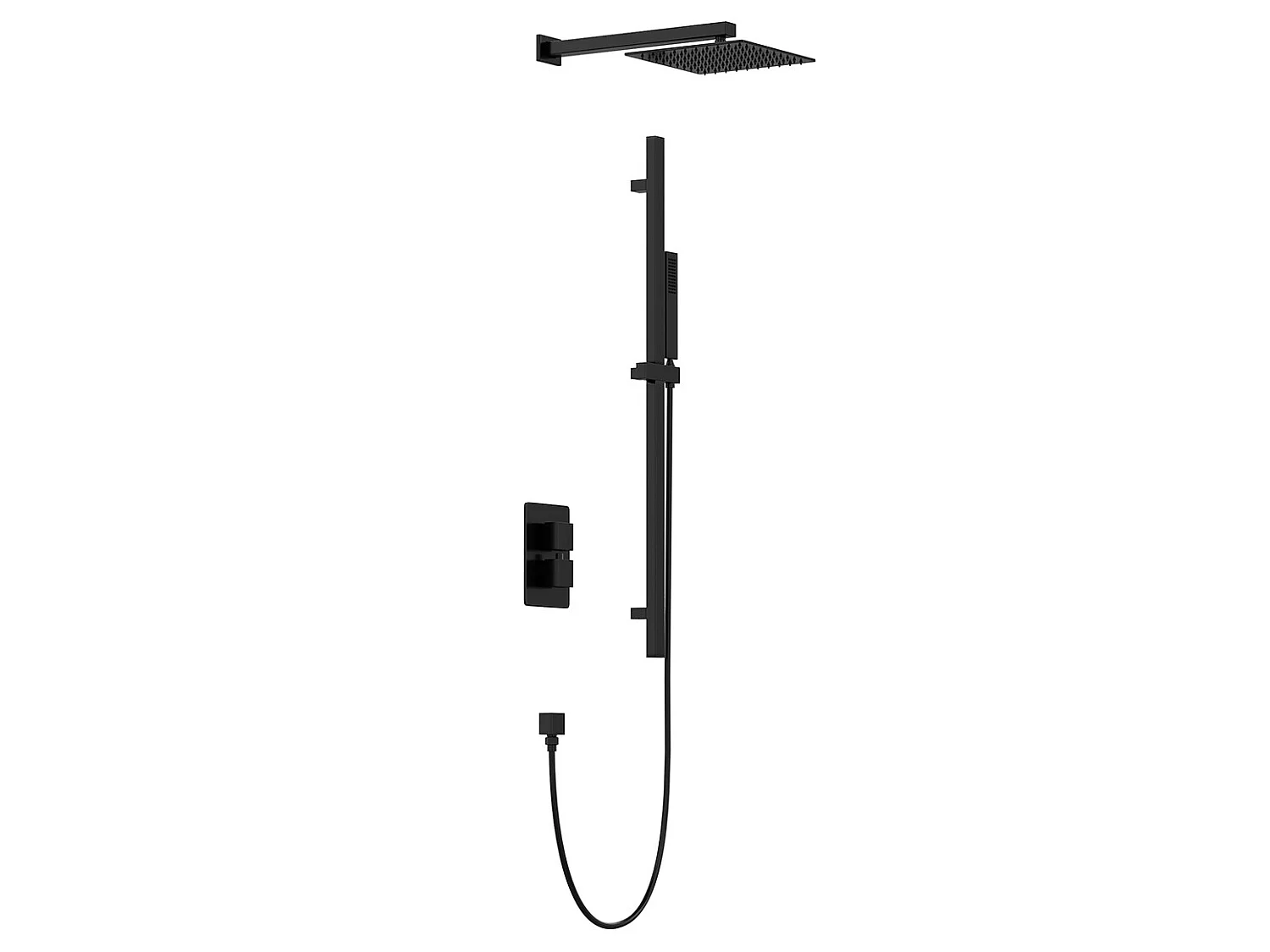 Ensemble de douche encastrable avec mitigeur thermostatique et support mural réglable - Noir mat - TEREK