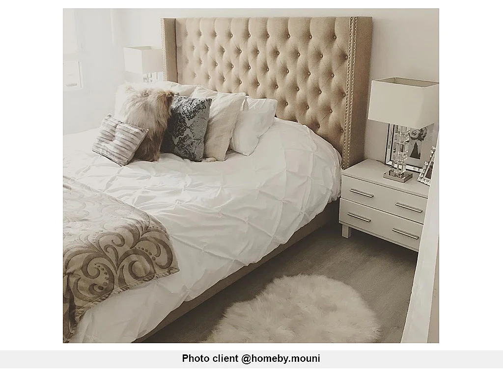 Tweepersoonsbed MASSIMO gewatteerd met capitons - 160 x 200 cm - Beige - Stof