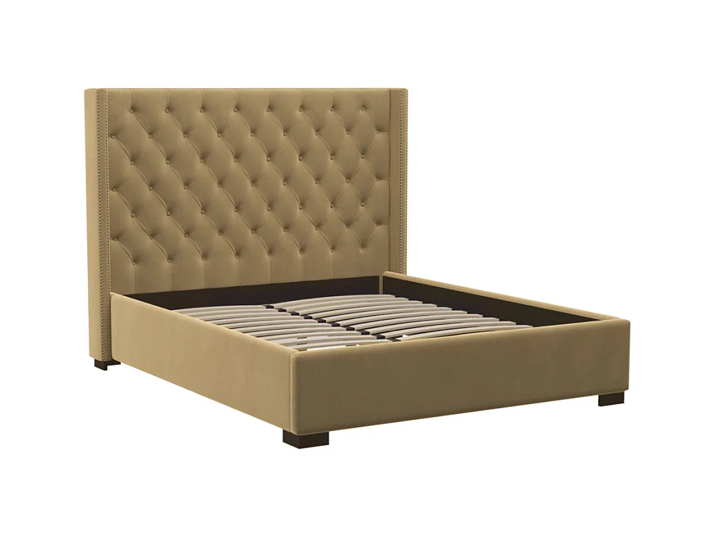 Lit 160 x 200 cm avec tête de lit capitonnée - Tissu - beige - MASSIMO II