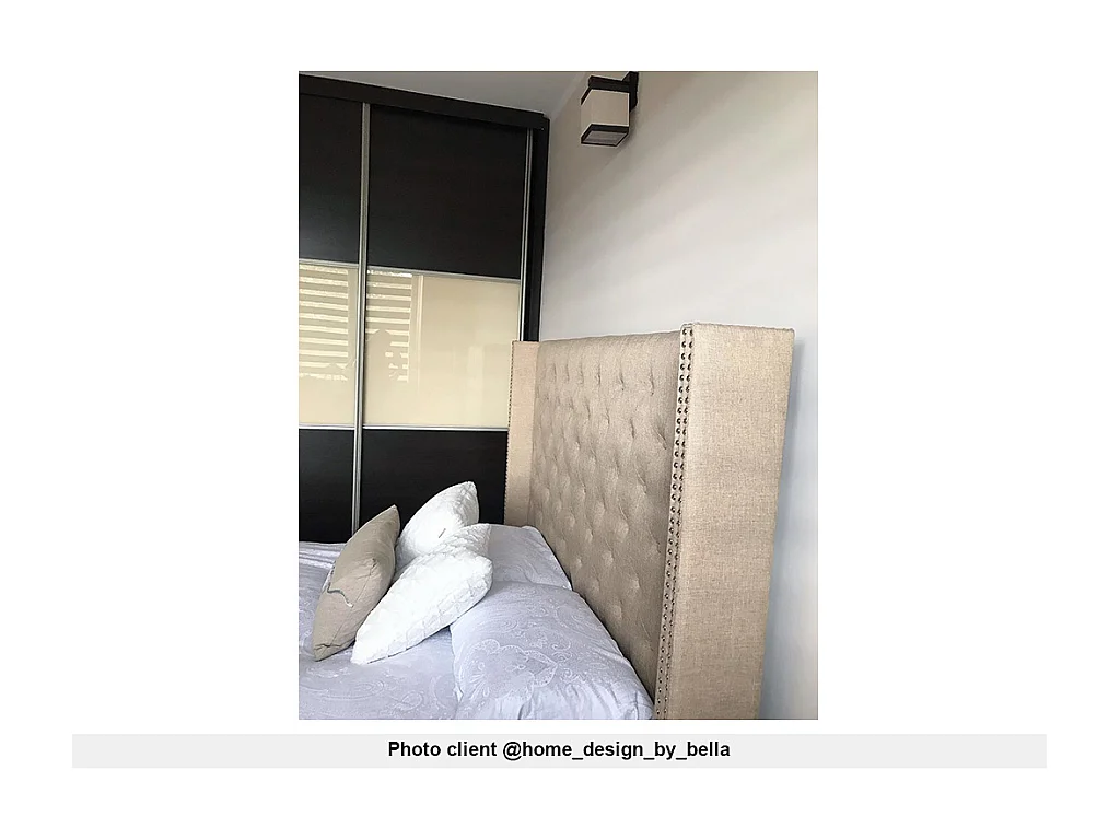 Lit 160 x 200 cm avec tête de lit capitonnée - Tissu - beige - MASSIMO II