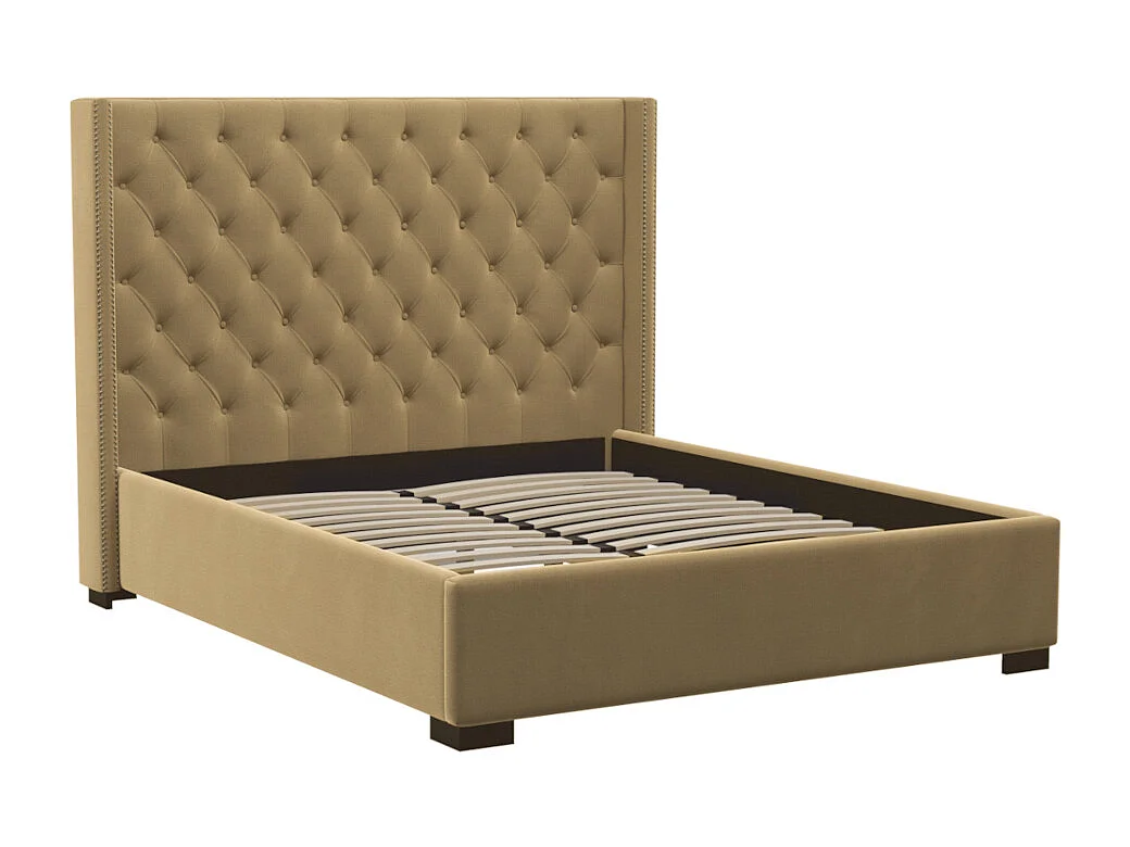 Lit 160 x 200 cm avec tête de lit capitonnée - Tissu - beige - MASSIMO II