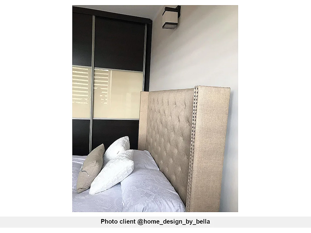 Lit 160 x 200 cm avec tête de lit capitonnée - Tissu - beige - MASSIMO II