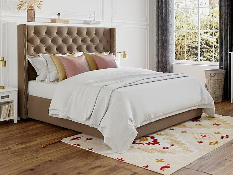 Tweepersoonsbed MASSIMO gewatteerd met capitons - 180 x 200 cm - Beige stof