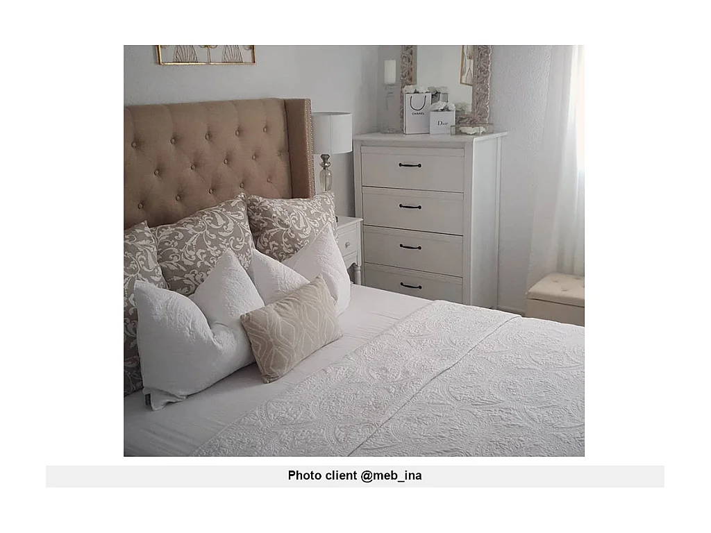 Lit 180 x 200 cm avec tête de lit capitonnée - Tissu - Beige - MASSIMO II