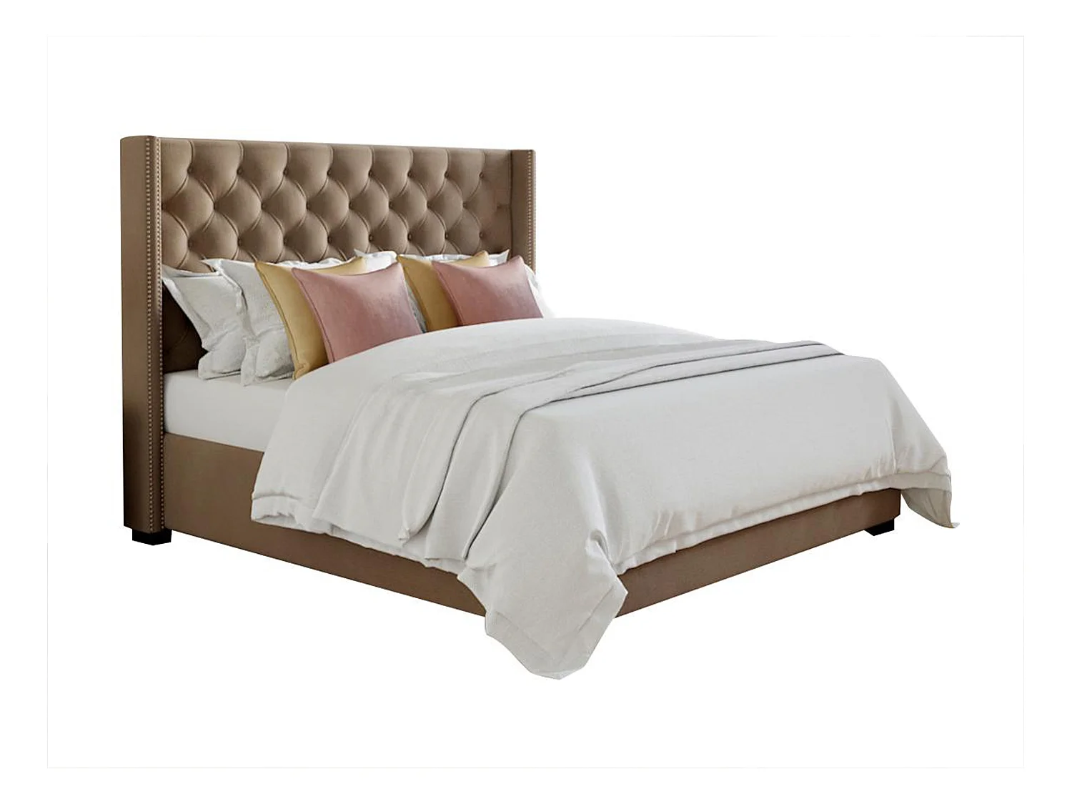 Lit 180 x 200 cm avec tête de lit capitonnée - Tissu - Beige - MASSIMO II
