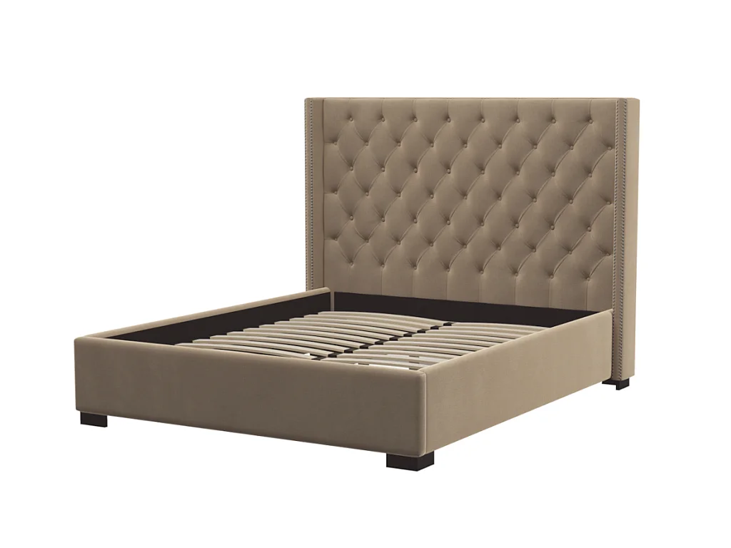 Lit 180 x 200 cm avec tête de lit capitonnée - Tissu - Beige - MASSIMO II