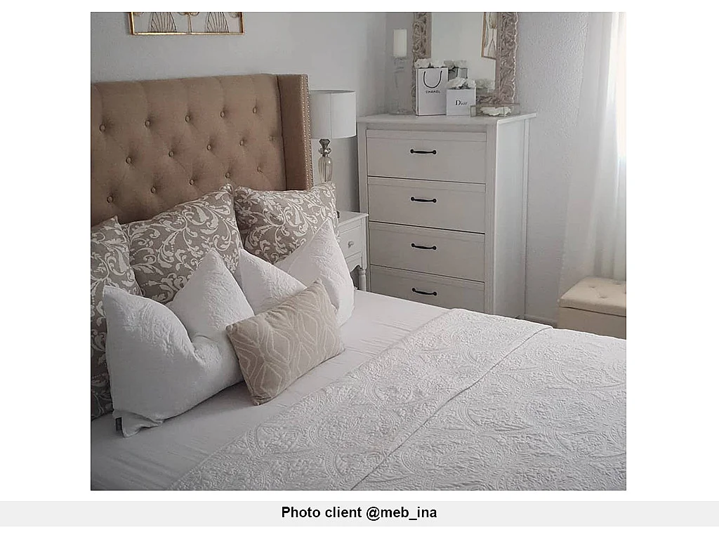 Lit 180 x 200 cm avec tête de lit capitonnée - Tissu - Beige - MASSIMO II