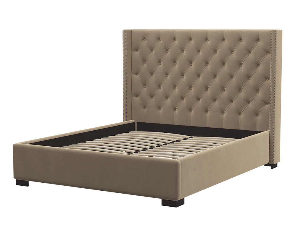 Lit 180 x 200 cm avec tête de lit capitonnée - Tissu - Beige - MASSIMO II