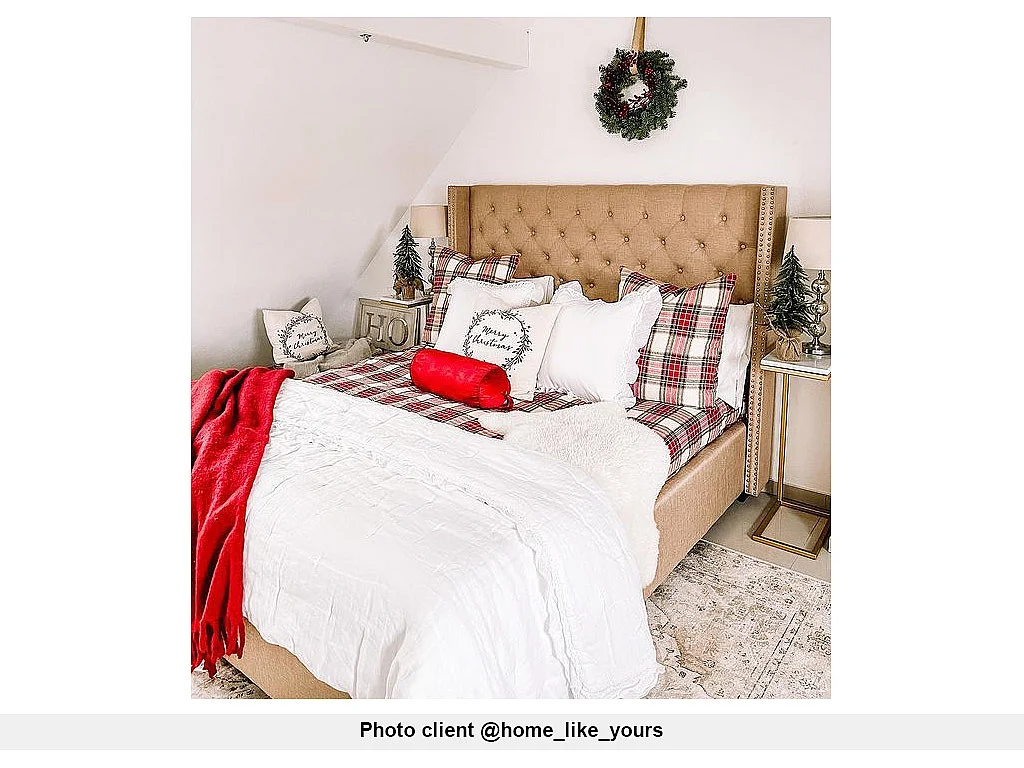 Lit 180 x 200 cm avec tête de lit capitonnée - Tissu - Beige - MASSIMO II