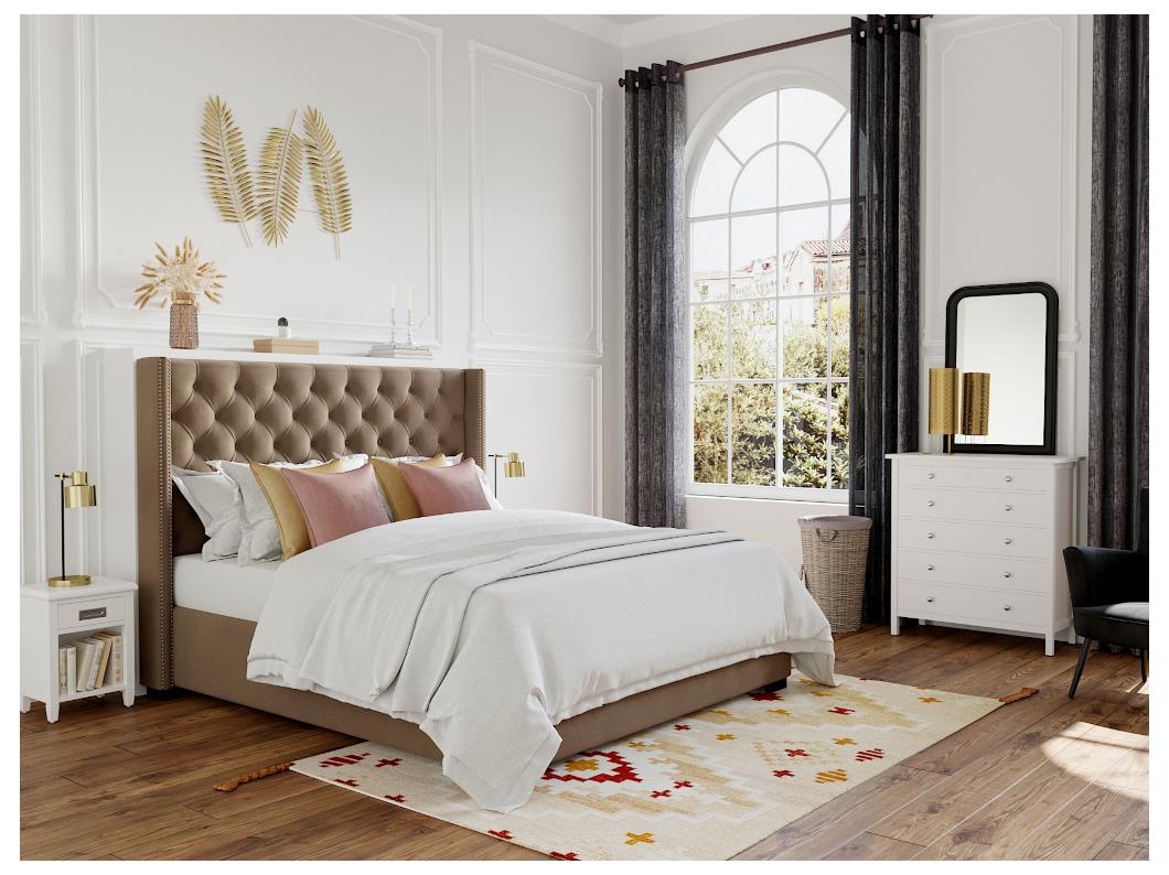 Lit 180 x 200 cm avec tête de lit capitonnée - Tissu - Beige - MASSIMO II
