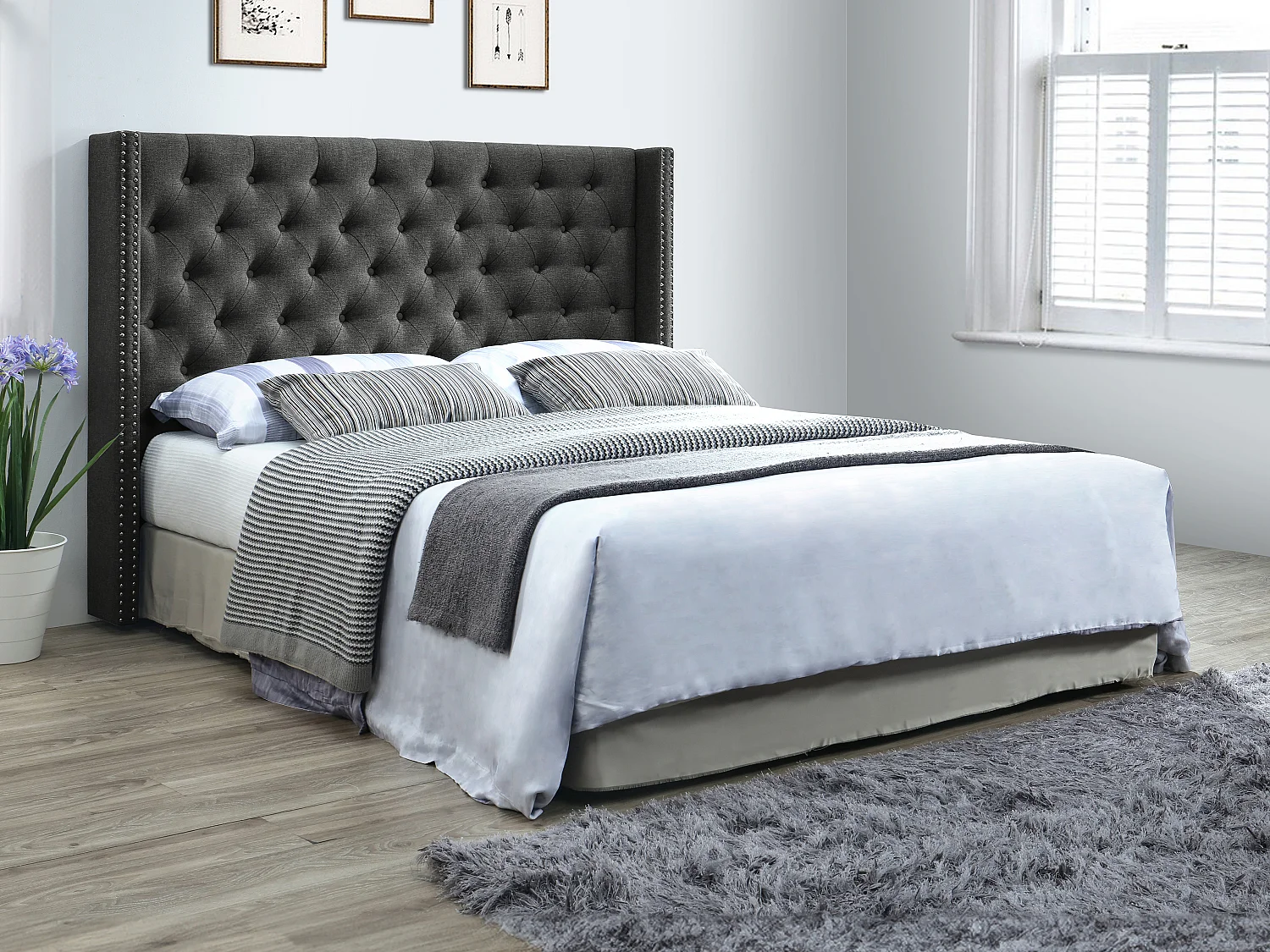 Tête de lit capitonnée 170 cm - Tissu - Gris - MASSIMO II