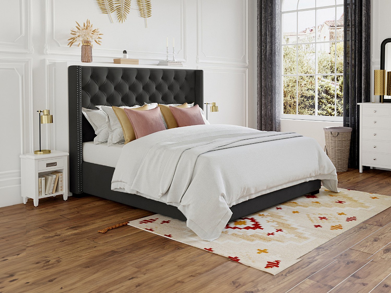 Vente-unique Polsterbett Mit Gestepptem Kopfteil - 180 X 200 Cm - Stoff - Grau - Massimo Ii