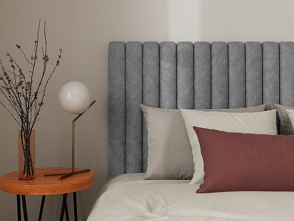 Canapé abatible y cabecero - 180 x 200 cm - Tela - Gris - SARAH