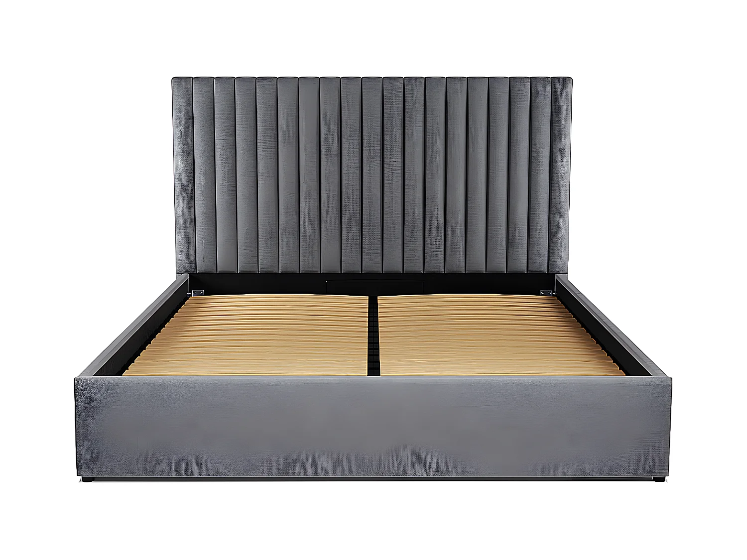 Bed met opbergruimte met hoofdbord met verticale stiksels - 180 x 200 cm - Stof - Grijs - SARAH